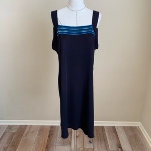 Misook Black Blue Striped Tank Strap Dress XL